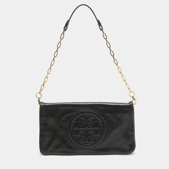 Tory Burch Handbags - Tory Burch Bombe Reva leather clutch black with gold colored chain